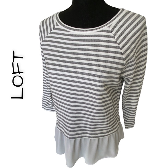 LOFT Striped Jersey Top with Flirty Peplum, Size Small - Picture 2 of 9